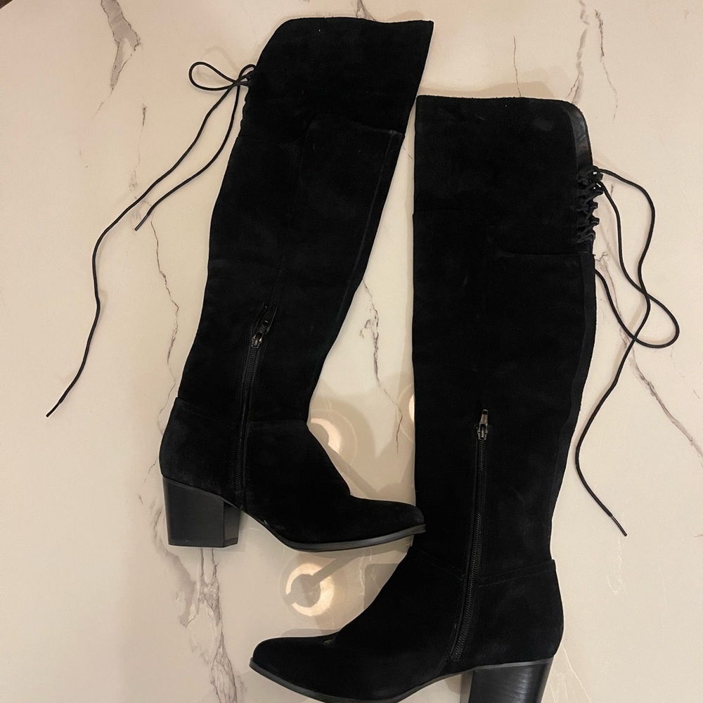 Aldo Black Suede Knee High Boots Size 6